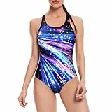 Veranobreeze Frauen Athletic Print One Piece Badeanzüge Training Bademode Racerback Wettkampf Badeanzug für Frauen (Fließende Farben, EU38)
