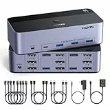 UGREEN HDMI+Displayport KVM Switch 2 PC 3 Monitore 8K60Hz mit 4 USB 3.0 Ports, Tasten- und Desktop-Controller Umschaltung Kompatibel mit Windows/Linux usw.