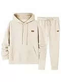 Elegancity Herren Jogginganzug Set Casual 2-Teiliger Trainingsanzug mit Kapuzenpullover und Herren Jogginghose Casual Sportanzug Pullover Hoodie Laufanzug mit Strukturmuster，Beige XL