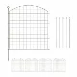 Relaxdays Teichzaun, 5 Zaunelemente, je HxB: 78 x 75 cm, Oberbogen, zum Stecken, Metall, Garten, Pool, Beetzaun, braun