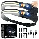 Lanlelin Stirnlampe LED Wiederaufladbar, Ultradünn Intelligenter Sensor 1500Mah SuperHell 2 Stück LED Kopflampe Stirnlampen mit 9 Lichtmodi 4 Farben Leichte Wasserdichte für Camping Joggen Angeln