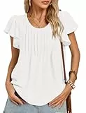 Kate Kasin Damen Sommerliches Blusen top kurzen Ärmel plissiertem Design vorne Weiß L