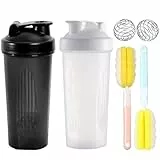 2 Stück Proteinshaker Flasche, Protein Shaker Bottle, Eiweiß Shaker, Protein Shaker mit 2 Mixball Edelstahl + 2 Schaumstoffbürste für Fitness Eiweiß, Auslaufsicherer Deckel mit Schlaufe, 700ml