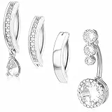 Yolev 4 Stück Bauchnabelpiercing Ring Silber 16G 10mm Chirurgenstahl Nabelring mit Streifen Durchbohrt Piercing Bauchnabel Piercing Runde Mauerwerksperle Personalisierbar Modisch Bequem Nabelpiercing