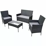 SVITA Brooklyn Gartenlounge 4-teilig Polyrattan Lounge Set wetterfest Garten Terrasse Balkon inkl. Kissen Glas Tisch Schwarz