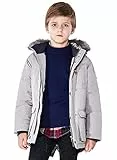 SOLOCOTE Jungen Wintermäntel Kinder Winterjacke Warm Dicke Schwergewicht Tough Lang Winddicht Outwear mit Kapuze SW18012 Grey E 11-12Y