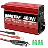 BENNTOP 400W Wechselrichter 12v auf 230v Spannungswandler Reiner Sinus mit EU Buchse, Typ-C, USB Anschluss,Stromwandler Auto Adapter mit Zigarettenanzünder für iPhone, iPad, Tablet