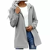 Generisch Damen Softshelljacke Wasserdicht Übergangsjacke Leichte Windbreaker Outdoor Jacke Regenjacke mit Kapuze & Tragetasche Einfarbig Sportjacke Frauen Wanderjacke Windjacke Outdoorjacke Grau XL