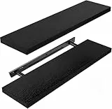 AMADA HOMEFURNISHING Wandregal 60 cm, Schweberegal aus MDF, 2er-Set, für Bad, Schlafzimmer, Küche, Dekoratives Regal Wand, Schwarz