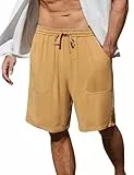 Svanco Kurze Hosen Herren Sommer Leinen Shorts mit Elastischem Bund und Verstellbarem Kordelzug Herren-Shorts mit Taschen für Urlaub und Freizeit