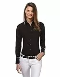 Vincenzo Boretti Damen Bluse leicht tailliert 100% Baumwolle bügelleicht Langarm Hemdbluse elegant festlich Kent-Kragen auch für Business und unter Pullover schwarz 42