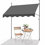 VOUNOT Klemmmarkise Balkon mit Handkurbel, höhenverstellbar Balkonmarkise ohne Bohren, UV-beständig, Wasserdicht & Sonnenschutz, 300 cm breit, Grau