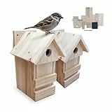 Relaxdays Nistkasten 2er Set, DIY-Bausatz, HBT: 25 x 16 x 16 cm, Flugloch Ø 2,8 cm, Nisthöhle, unbehandeltes Holz, Natur