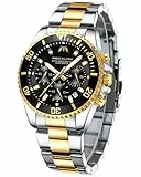 MEGALITH Uhren Herren Chronograph Edelstahl: Gold Schwarz Armbanduhr Herren Groß mit Datum Leuchtend Wasserdicht - Designer Herrenuhr für Geschäftsleute Alltagskleidung Geschenk