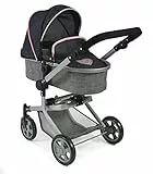 Bayer Chic 2000® 2in1 Puppenwagen Mika – Melange Grau Navy – faltbar – höhenverstellbarer Griff 47-80 cm – modernes Gestell – Puppen bis 52 cm – 4-8 J.