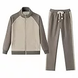 amropi Damen Trainingsanzug Jacke Reißverschluss Sweatshirt und Jogginghose 2 Stück Kleidungsset Sportanzug Kaffee, L