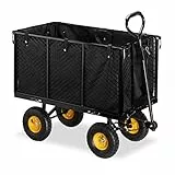 Relaxdays Gartenwagen, großer Bollerwagen mit klappabren Seitenteilen, herausnehmbare Plane mit Griffen, 500 kg, schwarz