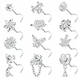 Kakonia 12Stück 20G Nasenpiercing Stecker für Damen Edelstahl Nasenstecker Silber L S Form Korkenzieher Piercing Nase Nose Stud Nostril Piercing für Damen