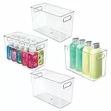 mDesign 4er-Set Badezimmer Organizer – Aufbewahrungsbox mit Griffen für Shampoo, Handtücher und andere Badutensilien – auch zur Kosmetikaufbewahrung geeignet – durchsichtig