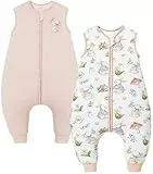Chilsuessy 2er Pack Baby Schlafsack mit Füßen 2.5 Tog Winter Schlafsack Babyschlafsack mit Beinen Schlafstrampler für Jungen Mädchen, 2.5 Tog/Rosa + Kaninchengarten, 80cm/Baby Höhe 90-100cm