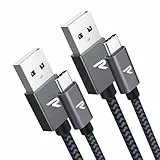 RAMPOW USB C Kabel [2Stück, 1m], Ladekabel USB C 3A, Schnellladekabel USB C QC3.0 Schnellladung USB2.0 für iPhone 15/15 Pro, Samsung Galaxy S22/S21/S20/S10/Note10/9/8, Xiaomi, Sony - Grau,Nylon