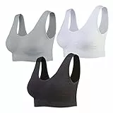 Lemef Damen Seamless Sport BH mit Merfarben Wohlfühl-BH, 1*weiß,1*schwarz,1*grau, M