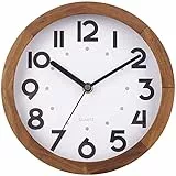 Wanduhr Klein, 20cm Vintage Stil Holz Wanduhr, Leise Ohne Tickgeräusche Batteriebetriebene Analog Wanduhr, Rustikal Dekorative Wanduhr für Küche Wohnzimmer Schlafzimmer, Büro, Café Naturholz