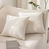 HOSHEN HOME 2er Set Kissenbezug 40x40cm Creme Kordsamt Gestreift Kissenbezüge Dekokissen Sofakissen Couchkissen Zierkissenbezug deko wohnzimmer Kissenhülle für Sofa Wohnzimmer Schlafzimmer Balkon Büro
