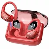STECEi Kopfhörer Sport, 2025 in Ear Kopfhörer Kabellos Bluetooth 5.4 mit HD Mic, 75Std HiFi Stereo Bluetooth Kopfhörer mit Ohrhaken, Comfort Fit, IP7 wasserdichte Ohrhörer für Sport, Rot