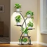JUSTOGO Pflanzenständer für den Innenbereich mit Wachstumslichtern – 6-stöckiges Pflanzenregal für den Innenbereich, 91,4 cm Eckpflanzenständer für Zimmerpflanzen, mehrfach, gebogener Blumenhalter aus