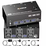 KVM Switch 2 PC 3 Monitore 8K@60Hz,MLEEDA HDMI Displayport KVM Switch Triple Monitor für 2 PC Teilen 3 Monitors und 4 USB3.0-Geräte, mit 12V DC Netzteil,Verdrahtet Fernbedienung und 2 USB-Kabel