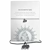 Glücksschmiedin – Mutmacher Geschenk Armband in Schwarz mit Elefant-Anhänger & Spruchkarte „Du schaffst das“ – Glücksbringer für Motivation & Stärke – Handgefertigt in Deutschland