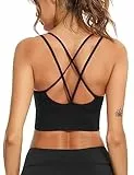Sykooria Sport BH Damen Gepolstert Bustier ohne Bügel Spaghettiträger Cross Back Design Push Up Sport Bra Top für Yoga Fitness, Schwarz S