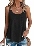 WNEEDU Damen Tank Tops Sommer Spaghetti Cami Oberteile Ärmellose Rundhalsausschnitt Blusen Top Shirts Schwarz M