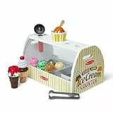 Melissa & Doug Eisdiele aus Holz - 28-teiliges Spielset zum Portionieren und Servieren von 8 Sorten Eiscreme in Eistüten oder im Eisbecher, Spielgeld inklusive, für Kinder ab 3 Jahren