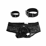 NICEYEA Herren Sexy Höschen Set Leder Armschlaufen mit Neck Weiche Unterwäsche Sexy Boxer Fischnetz Höschen Klassisch Low Boxer Rückenfrei Verführung Armschlaufen Set Clubkleidung