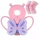 Vicloon Baby Kopfschutz, Verstellbare Schutzkissen Baby, Atmungsaktive Baby Head Schutzpolster für Kinder 4-24 Monate, Einstellbare Säugling Kissen Rucksack mit Knieschützer (Rosa Schmetterling)