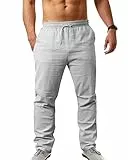 NANAMEEI Hose aus Baumwolle und Leinen, für Herren, lässig, Strand, leicht, Sommer, lässig, Yoga, Hose mit elastischem Kordelzug, große Größe, grau, M