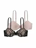 Dorina Damen Chloe 2er-Pack Demi-BH Set – Leicht Gepolsterte Bügel-BHS mit Floraler Spitze und Weichem Mikrogewebe, Verstellbare Träger, Schwarz und Rosa