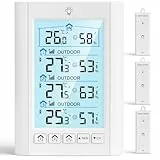 LIORQUE Funk Wetterstation mit 3 Außensensoren Digitales Thermometer Hygrometer Innen Funkwetterstation mit 100 m Reichweitensensor Thermo-Hygrometer für Gewächshaus Weinkeller