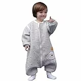 MIKAFEN Schläfsack Baby Langarm Winter kinderSchlafsack 2.0Tog,Hund Muster Baby Schlafsack mit Füßen Baumwolle Junge Mädchen Unisex ganzjahres Schlafanzug, Grauer Welpe,90/Baby Höhe 95-105cm