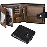 GSG SINCE 1998 Herren Geldbörsen Rindsleder Multifunktions RFID Blocking Geldbörse mit 17 Kreditkartenfächern, 2 Geldscheinfächern, 2 Ausweisfenster, 1 Münzfach Klassische Geldbörse mit Geschenkbox