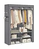 SONGMICS Stoffschrank, Kleiderschrank, 45 x 127 x 176 cm, 2 Hängefächer, mit Ablagen, 4 Seitentaschen, viel Platz, für Schlafzimmer, Wohnzimmer, grau RYG008G02