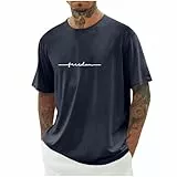 KOG T-Shirts für Herren Sommer Shirts Kurzarm T Shirts Mode Motiv T Shirt Loose Fit Baumwolle Laufshirt Männer Top Freizeit Tee Teenager Gym Oberteil Dunkelblau S