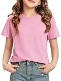 HOTIAN Mädchen T-Shirts Sommer Rundhals Baumwolle Kurzarm Tops Einfarbige Casual Sport Kurzarm Oberteil Tees
