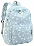 LEDAOU Rucksack für Teenager Mädchen Schulrucksack große Büchertaschen Grundschule High School Cord leichte Laptop-Taschen für Mädchen Frauen Casual Travel Daypacks (Cord Weiße Blume 95 und Blau)