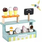GAGAKU EIS Spielzeug für Kinder Eisdiele Holz Kinderküche Eisladen für Rollenspiele mit Einkaufsladen Holzspielzeug ab 3 Jahre