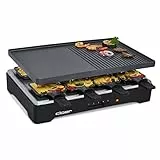 Cloer 6446 Raclettegrill mit Aluminium Druckguss Platte - beidseitig verwendbar, 1200 W, 8 antihaftbeschichtete Raclettepfännchen, schwarz