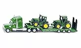 siku 1837, Tieflader mit 2 John Deere Traktoren, 1:87, Metall/Kunststoff, Grün, Klappbare Heckklappe