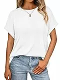 Cuptacc Tshirt Damen Oversize Flügelärmel Rundhals Tunika Lockere Basic Tops Kurzarm Bluse Damen Elegant XL 46-48 Weiß